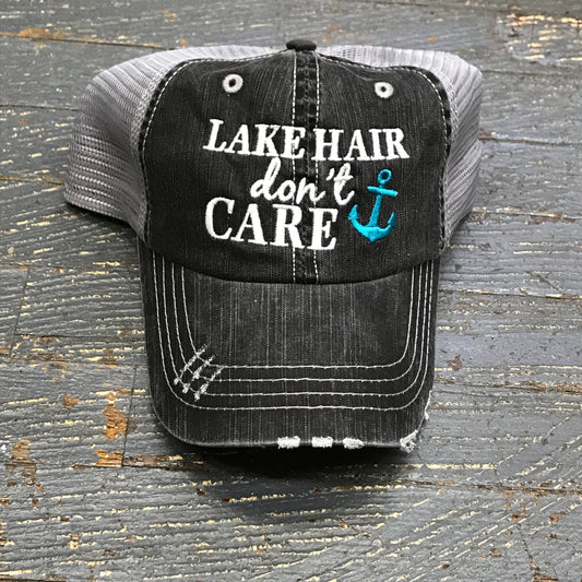 Lake Hair Don't Care Anchor Hat Gray Embroidered Ball Cap