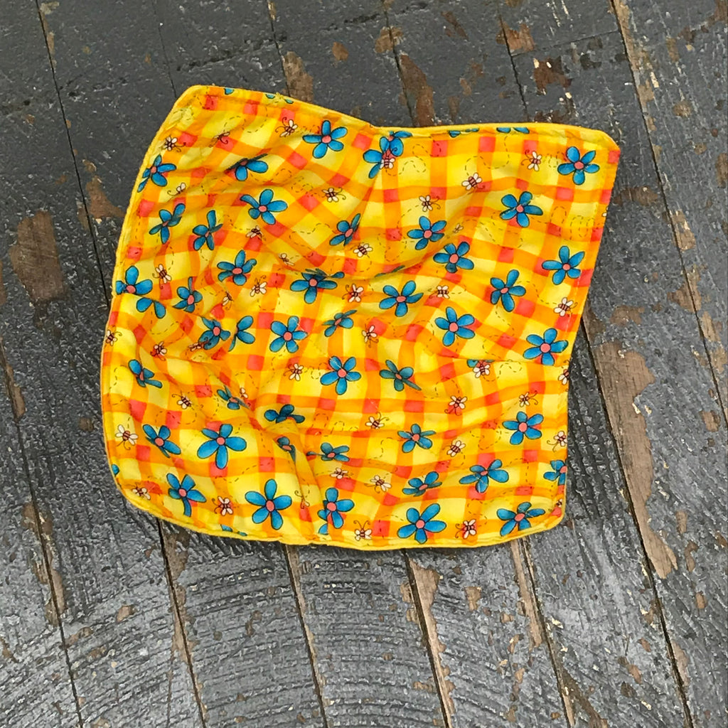 Handmade Fabric Cloth Microwave Bowl Hot Cold Pad Holder Bee Flower Yellow Plaid