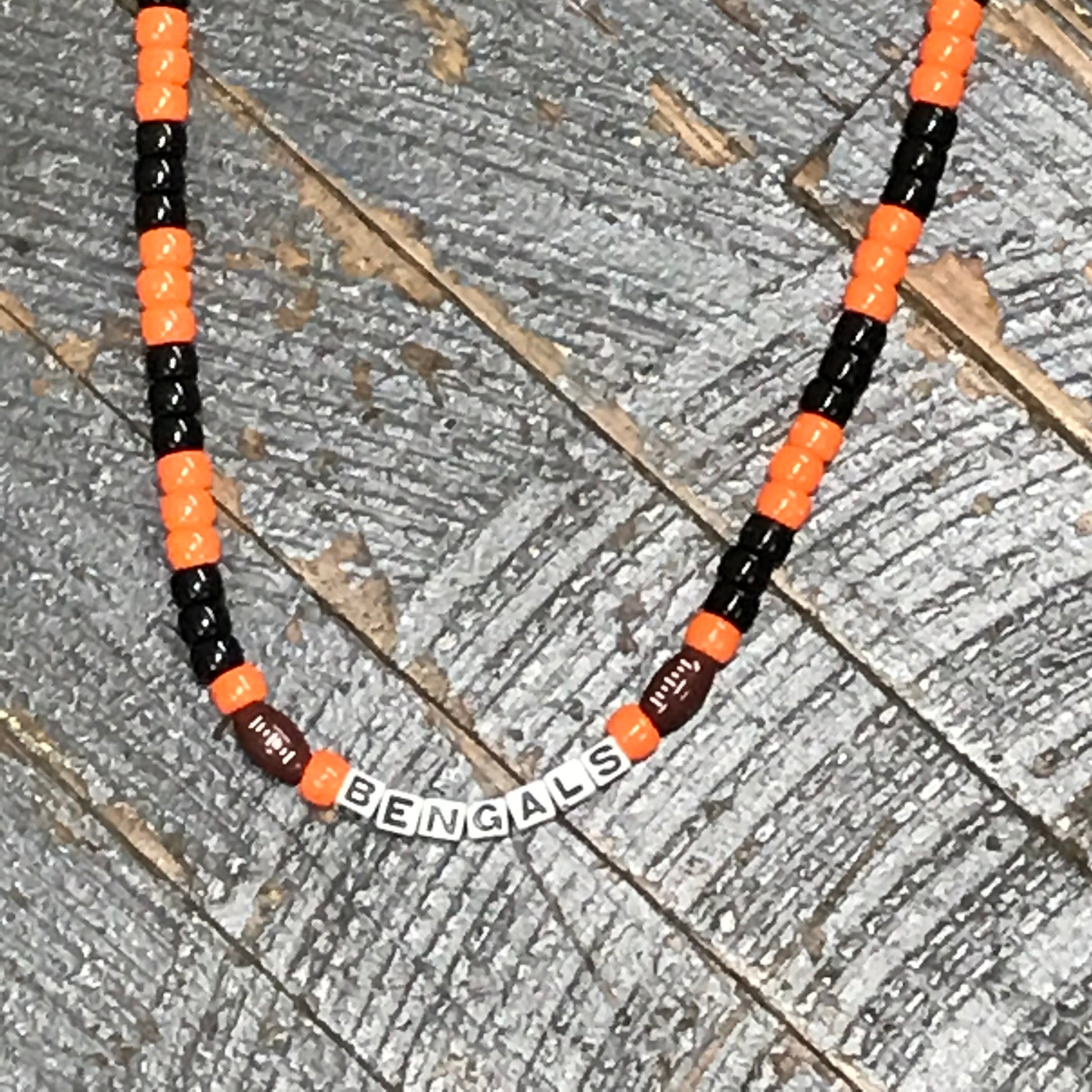 Handmade Beaded Necklace Football NFL Cincinnati Bengals 