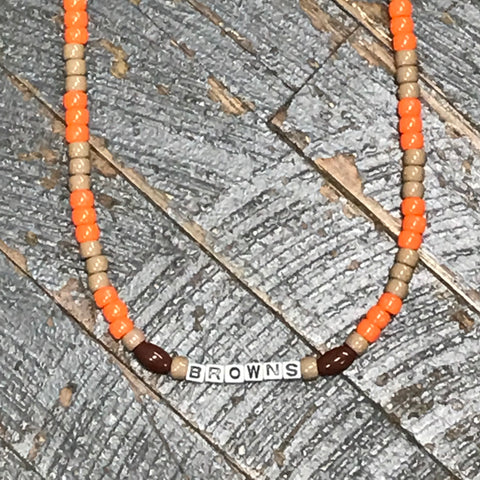Handmade Beaded Necklace Football NFL Cleveland Browns 