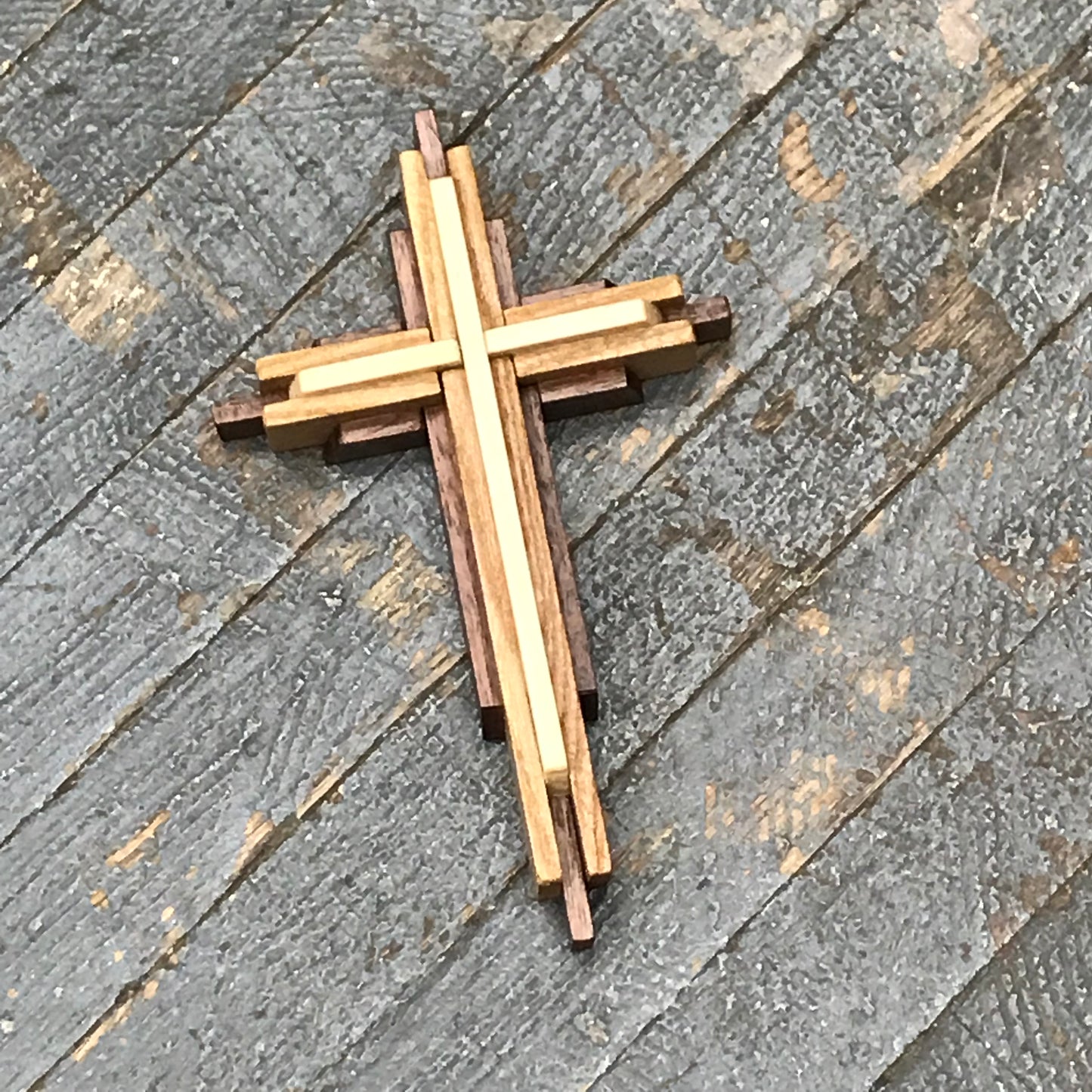 Handmade Layered Dimensional Natural Wooden Resurrection Cross