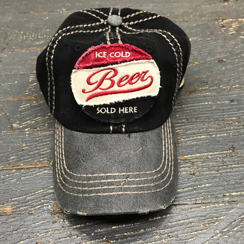 Ice Cold Beer Patch Rugged Black Embroidered Ball Cap