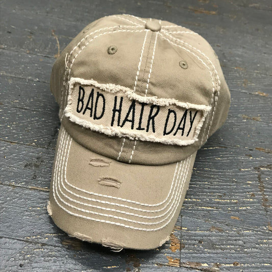 Bad Hair Day Patch Rugged Khaki Embroidered Ball Cap