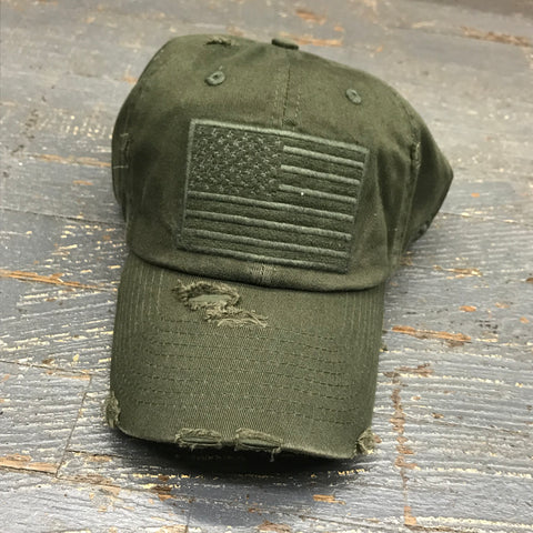 American Flag Patch Olive Denim Embroidered Ball Cap
