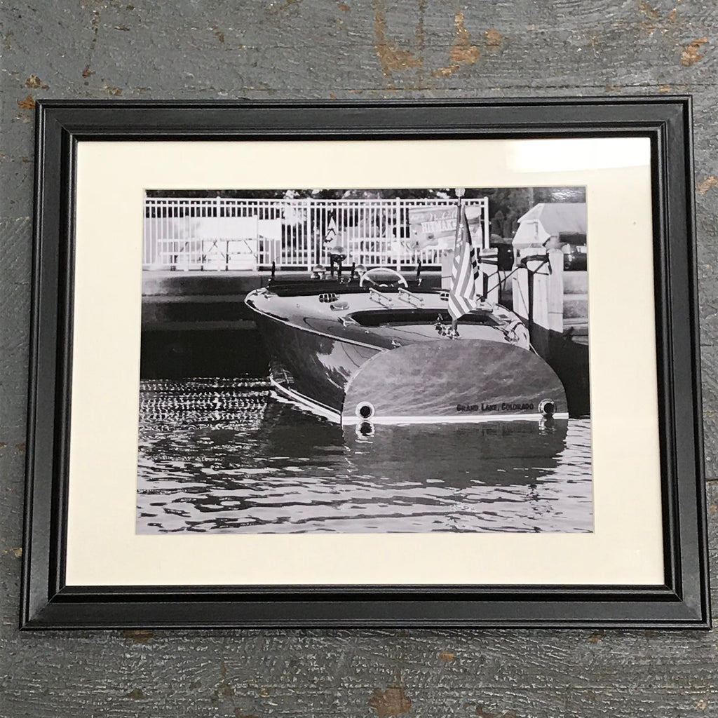 Russells Point Harbor Indian Lake Antique Wooden Boat Framed Photograph 11x14