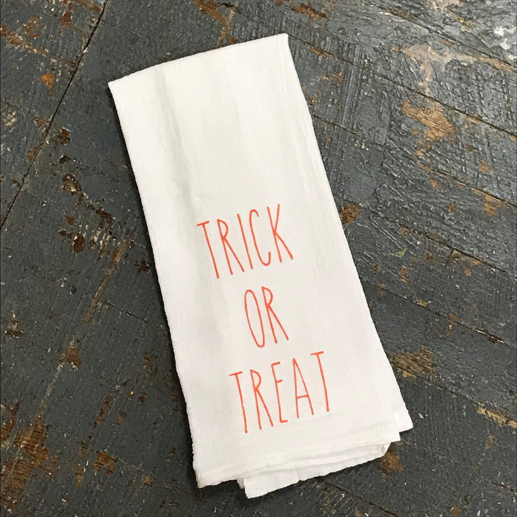 Trick or Treat Halloween White Linen Tea Towel 