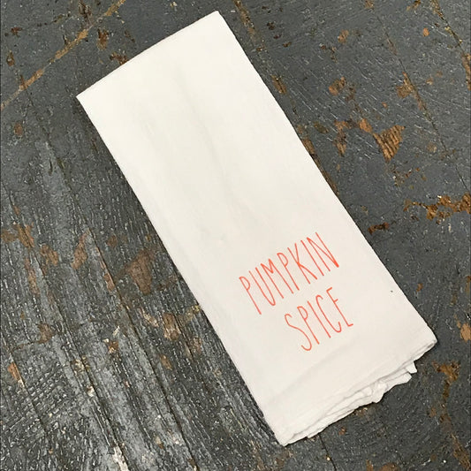 Pumpkin Spice Fall Autumn White Linen Tea Towel 