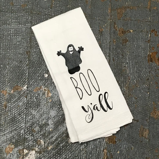 Boo Y'All Ghost Halloween White Linen Tea Towel 