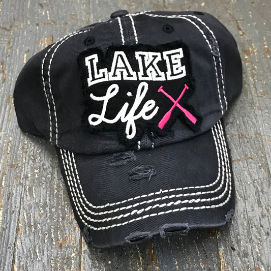 Lake Life Paddle Hat Faded Black Embroidered Ball Cap