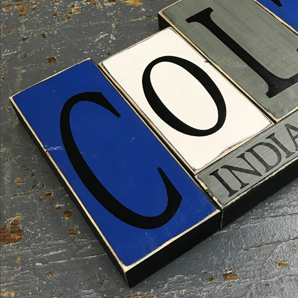 Hand Crafted Wood Word Block Set Football NFL Indianapolis Colts Decoration