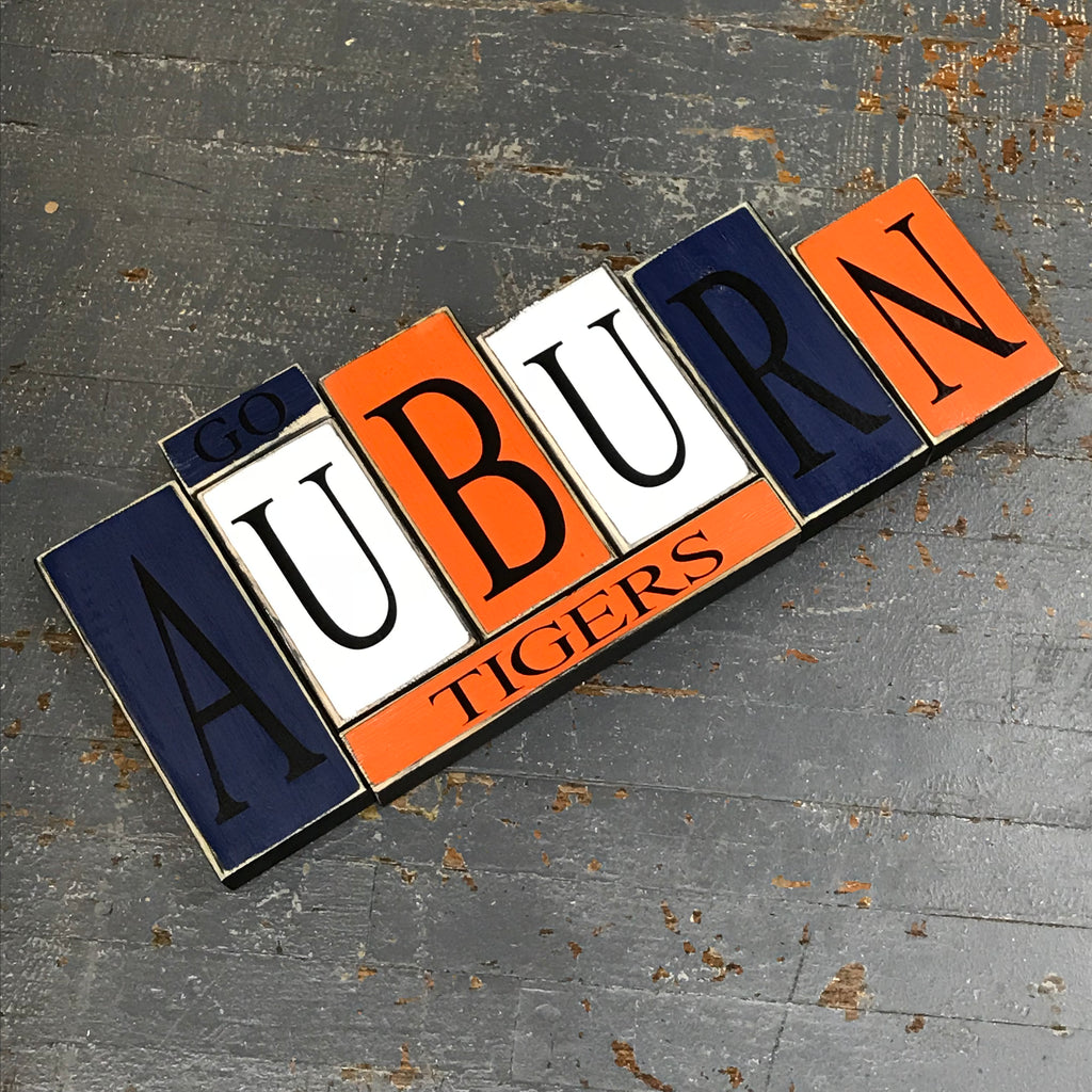 Hand Crafted Wood Word Block Set Football College Auburn Tigers Decoration