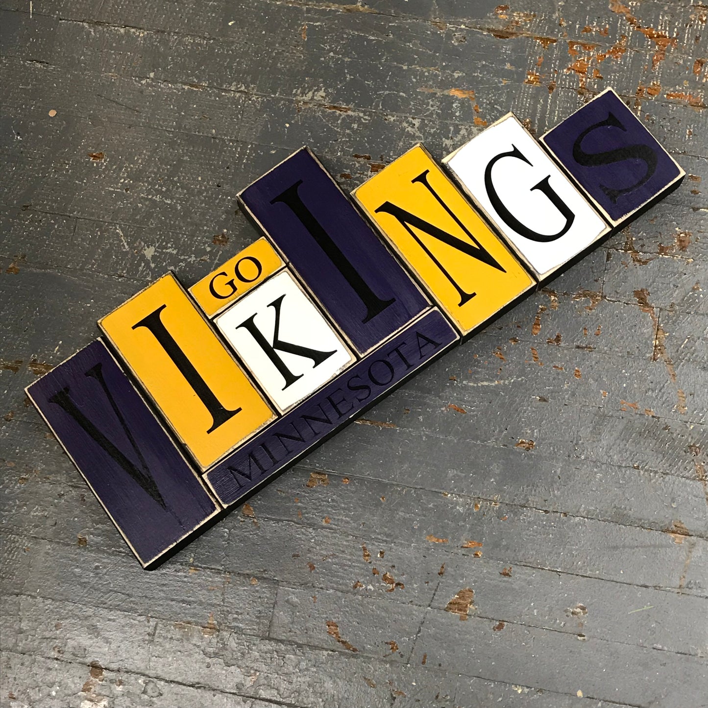 Hand Crafted Wood Word Block Set Football NFL Minnesota Vikings Decoration