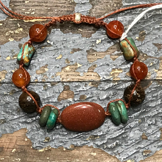 Semiprecious Gem Stone Turquoise Sandstone Carnelian Bracelet