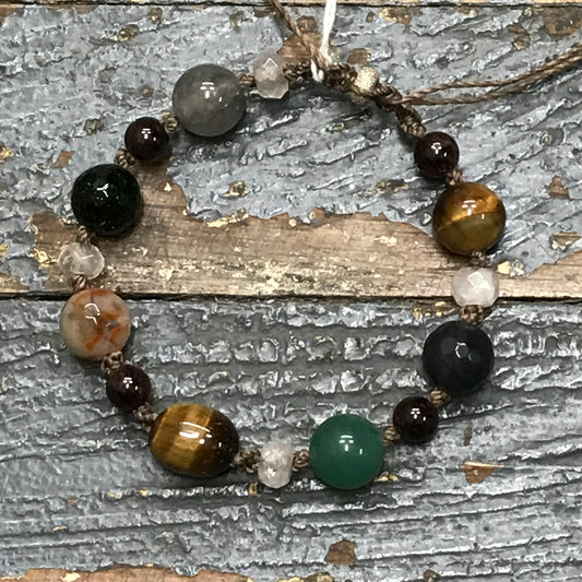 Semiprecious Gem Stone Tiger Eye Garnet Quartz Bracelet