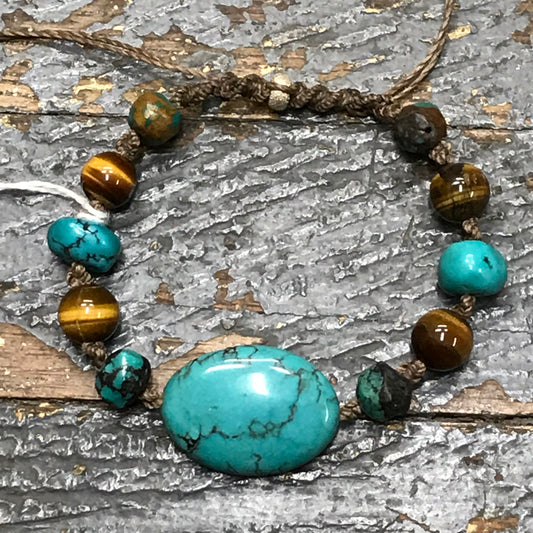 Semiprecious Gem Stone Turquoise Tiger Eye Bracelet