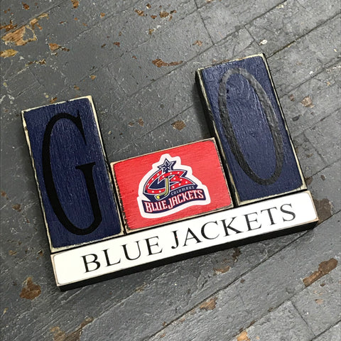 Hand Crafted Wood Word Block Set Columbus Blue Jackets Hockey Decoration