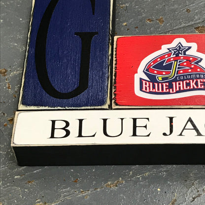 Hand Crafted Wood Word Block Set Columbus Blue Jackets Hockey Decoration