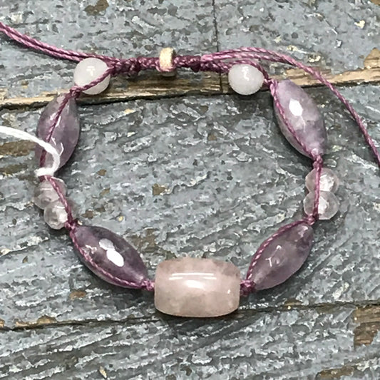 Semiprecious Gem Stone Rose Quartz Amethyst Bracelet