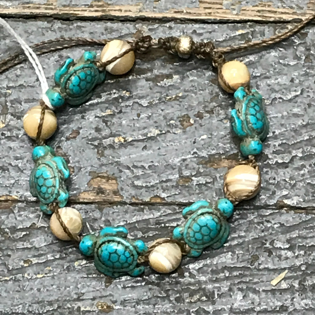 Semiprecious Gemstone Turquoise Mother of Pearl Turtle Bracelet