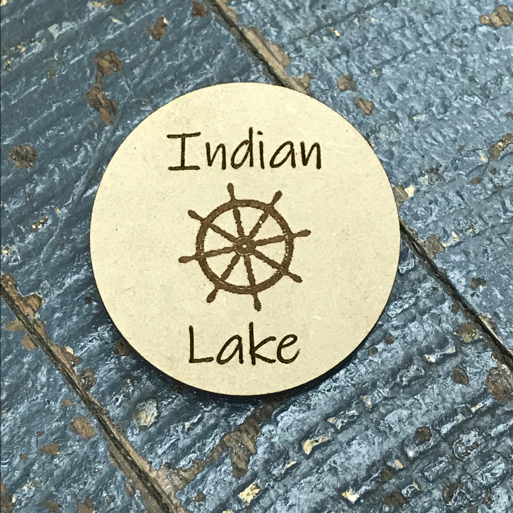 Indian Lake Nautical Wheel Wood Engraved Fridge Freezer Refrigerator Magnet