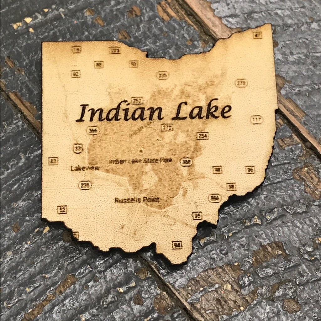 Indian Lake Ohio Map Wood Engraved Fridge Freezer Refrigerator Magnet