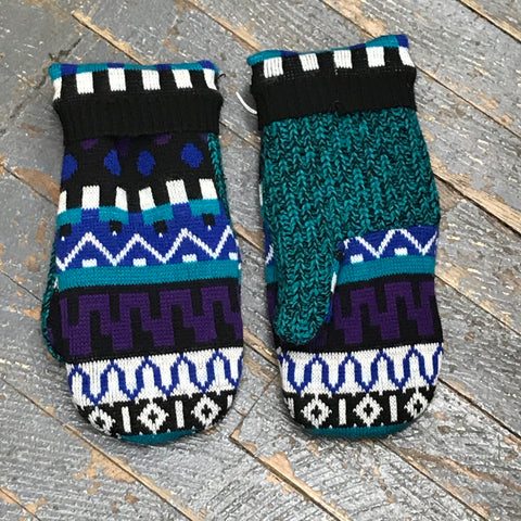 Upcycled Sweater Fleece Lined Mittens Jewel Tone Abstract Shapes