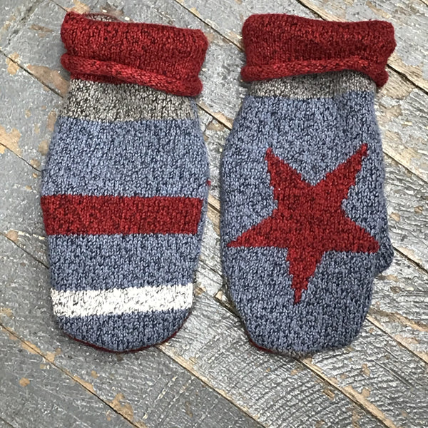 Upcycled Sweater Fleece Lined Mittens Primitive Star Stripes