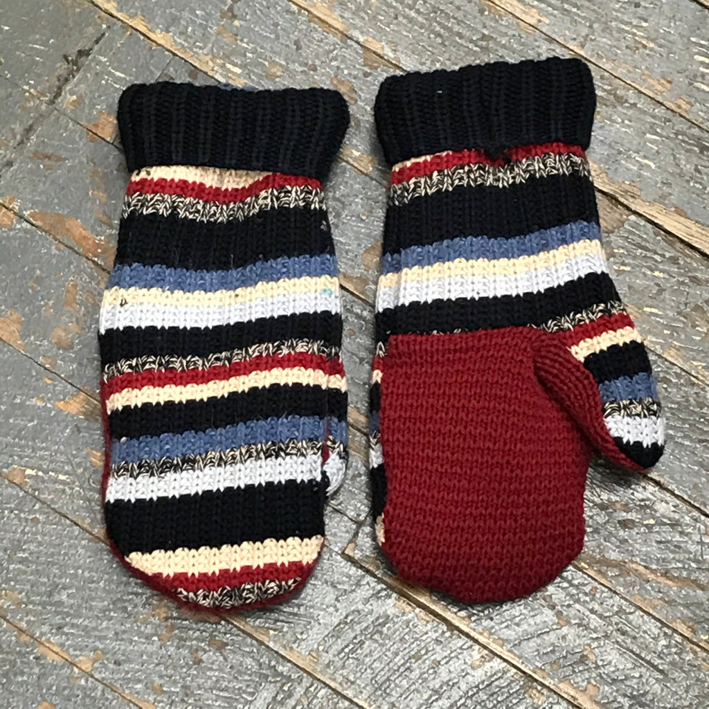 Upcycled Sweater Fleece Lined Mittens Blue Denim Stripes