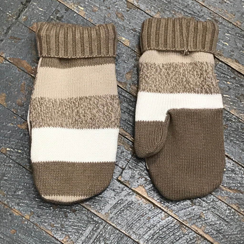 Upcycled Sweater Fleece Lined Mittens Neutral Brown Tan Stripe