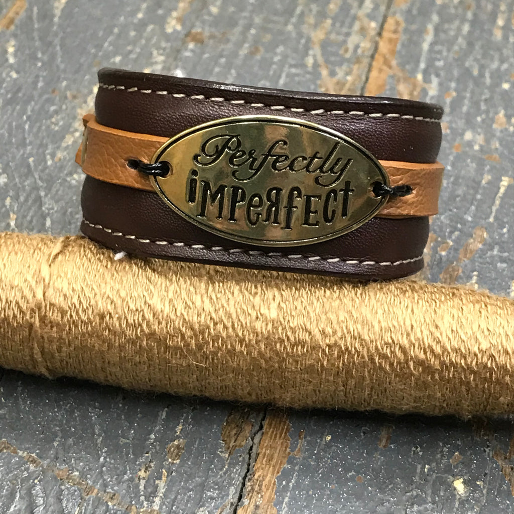 Brown Leather Gold Plate Perfectly Imperfect Belt Snap Bracelet