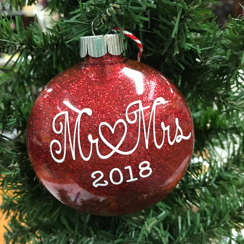Holiday Christmas Tree Ornament Mr & Mrs Heart