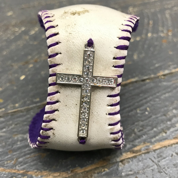Handmade Baseball Bracelet Purple with Cross Jewelry
