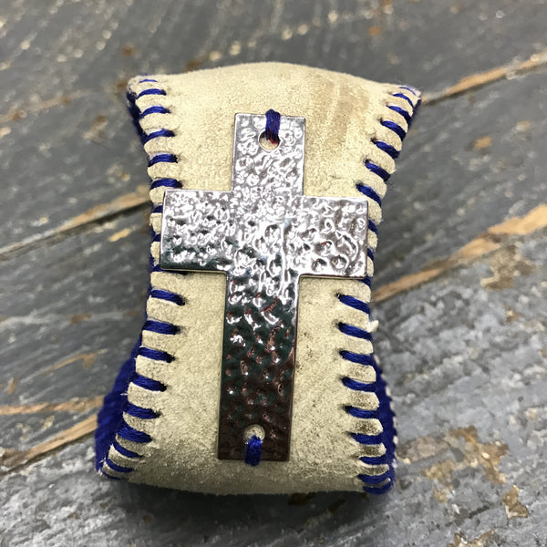 Handmade Baseball Bracelet Blue with Cross Jewelry