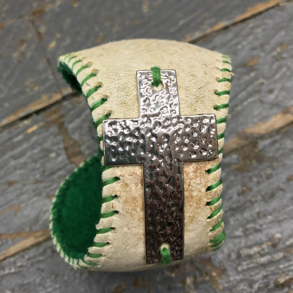 Handmade Baseball Bracelet Green with Cross Jewelry