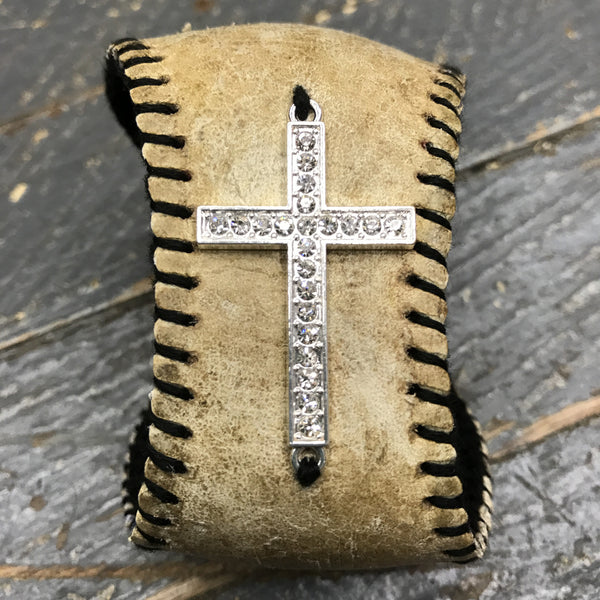 Handmade Baseball Bracelet Black with Cross Jewelry