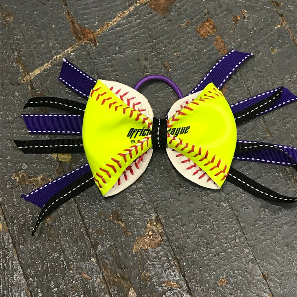 Handmade Softball Pony Tail Hair Band Bows with Stitching Assorted Colors Black Purple