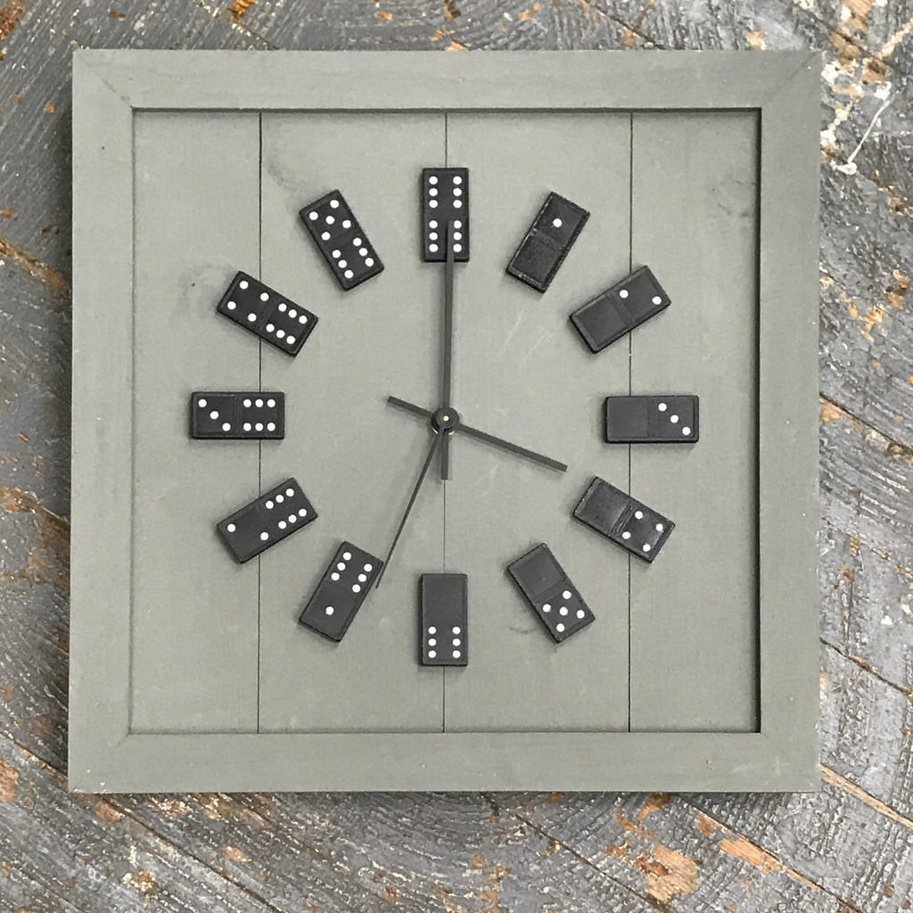 13.5" Square Wooden Domino Clock Black White Dots