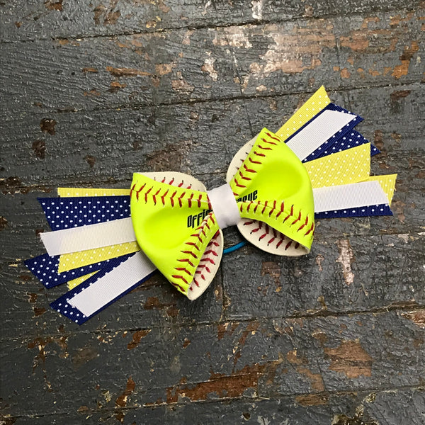 Handmade Softball Pony Tail Hair Band Bows with Stitching Assorted Colors Blue Yellow