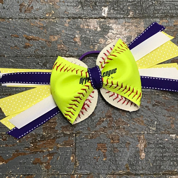 Handmade Softball Pony Tail Hair Band Bows with Stitching Assorted Colors Yellow Purple