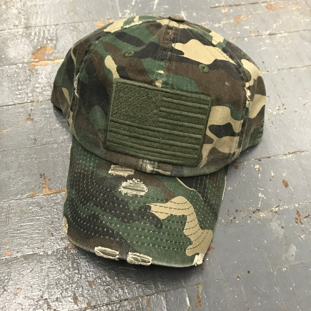 American Flag Patch Army Camo Rugged Embroidered Ball Cap