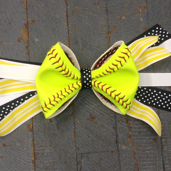 Handmade Softball Pony Tail Hair Band Bows with Stitching Assorted Colors Black Yellow 