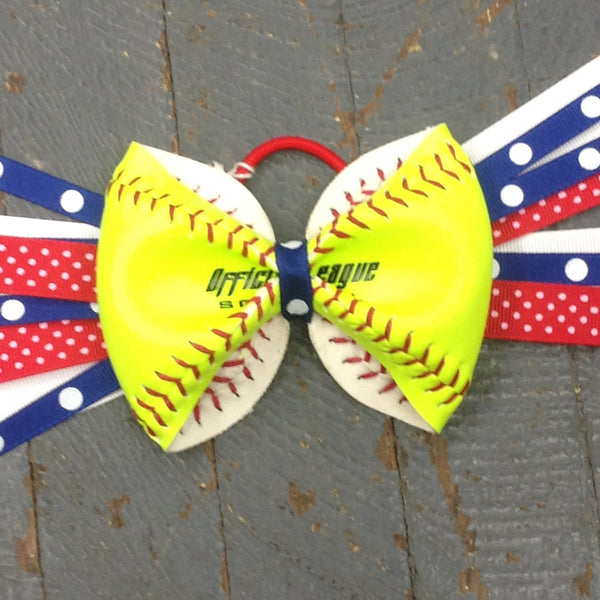 Handmade Softball Pony Tail Hair Band Bows with Stitching Assorted Colors Green Yellow