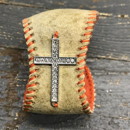 Handmade Baseball Bracelet Orange with Cross Jewelry