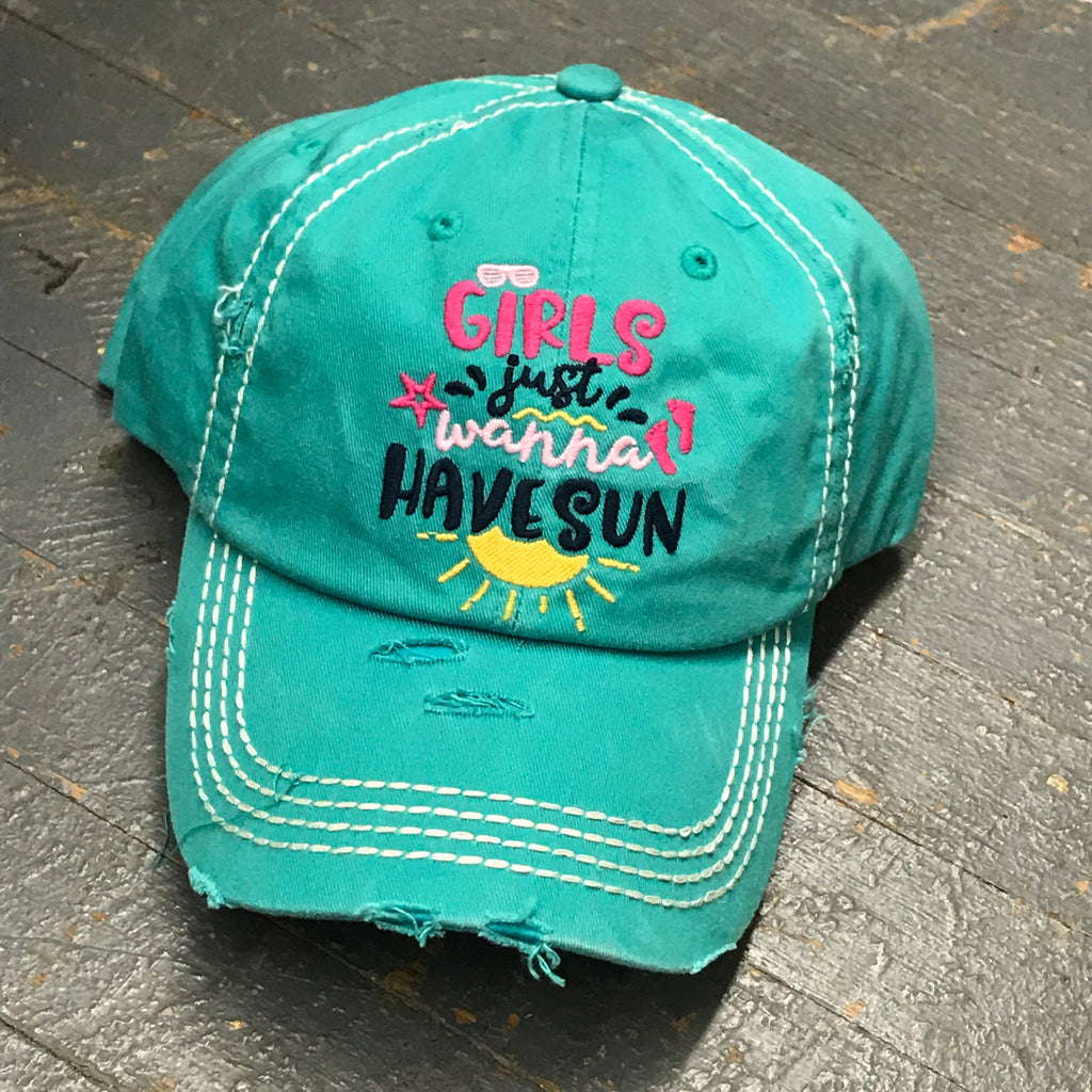 Girls Just Wanna Have Sun Rugged Turquoise Teal Embroidered Ball Cap