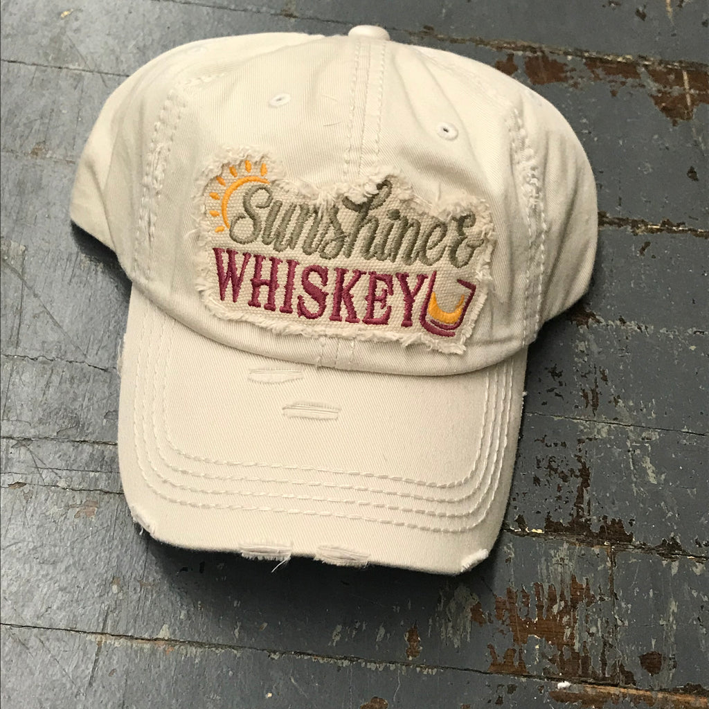 Sunshine Whiskey Patch Rugged Khaki Embroidered Ball Cap
