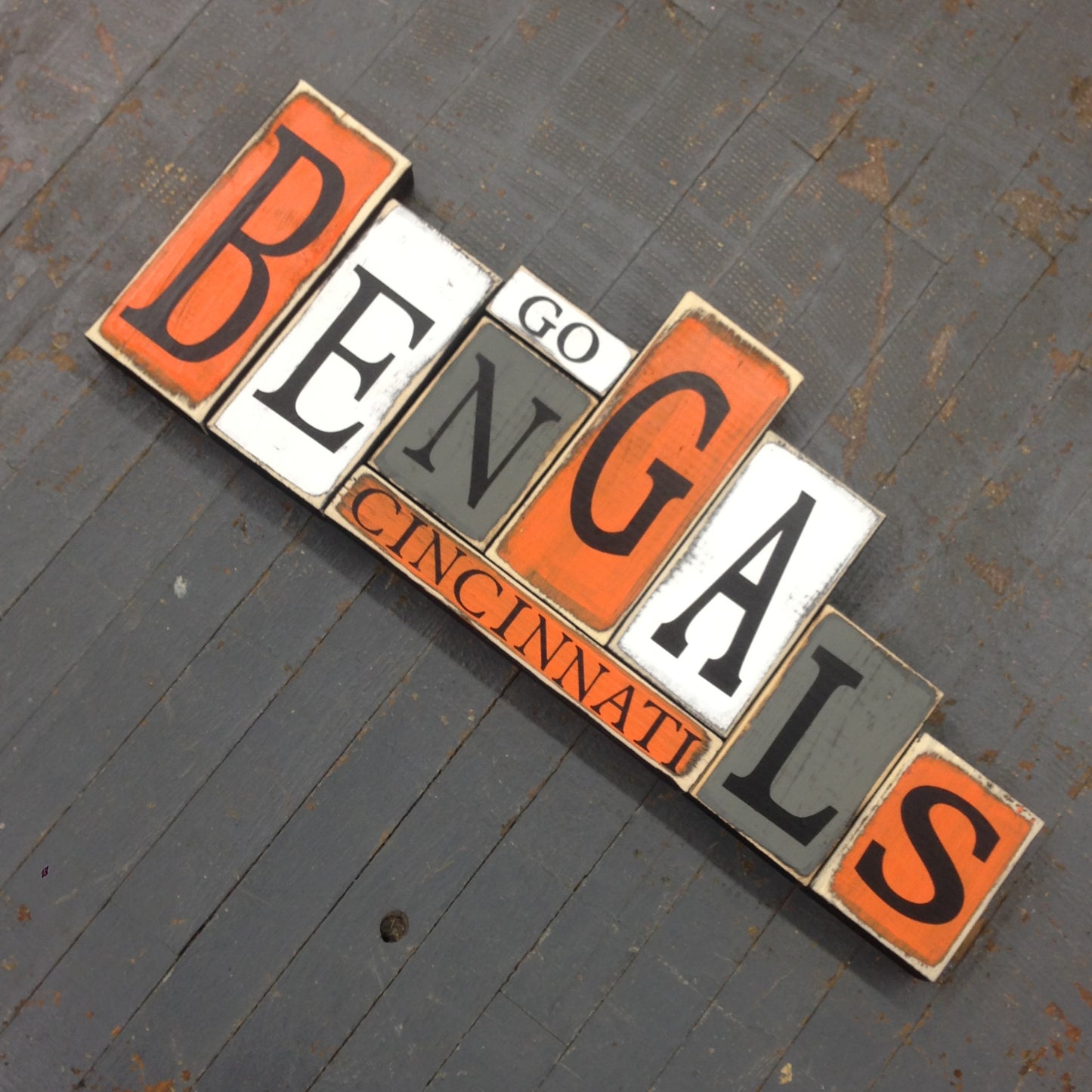 Hand Crafted Wood Word Block Set Football NFL Cincinnati Bengals Decoration