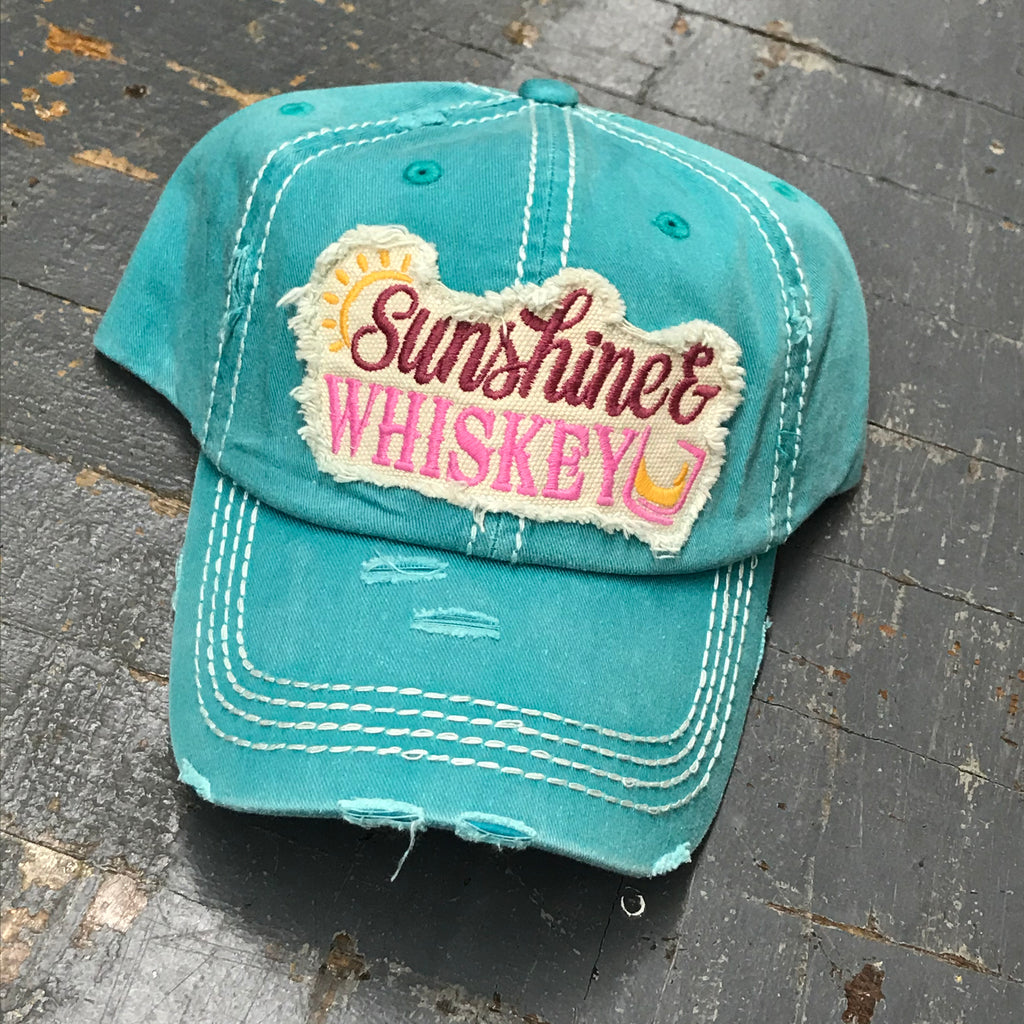 Sunshine Whiskey Patch Rugged Turquoise Teal Embroidered Ball Cap
