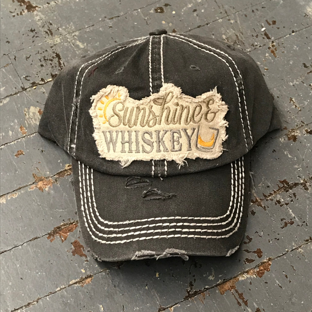 Sunshine Whiskey Patch Rugged Black Embroidered Ball Cap