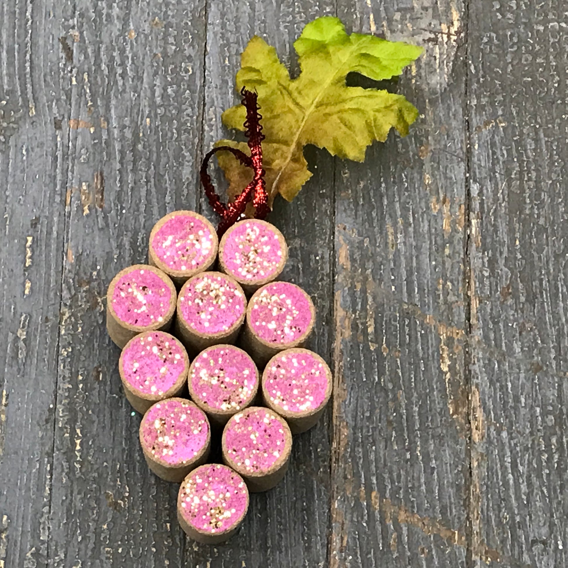 Wine Cork Pink Grape Cluster Christmas Ornament Bar Decoration