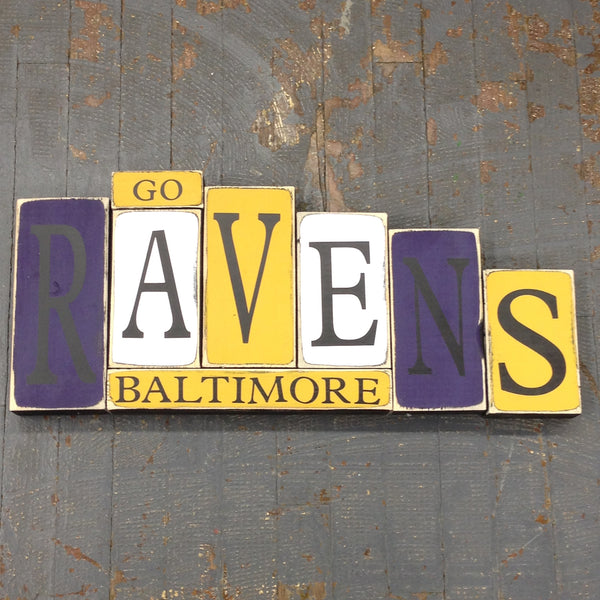 Hand Crafted Wood Word Block Set Football NFL Baltimore Ravens Decoration
